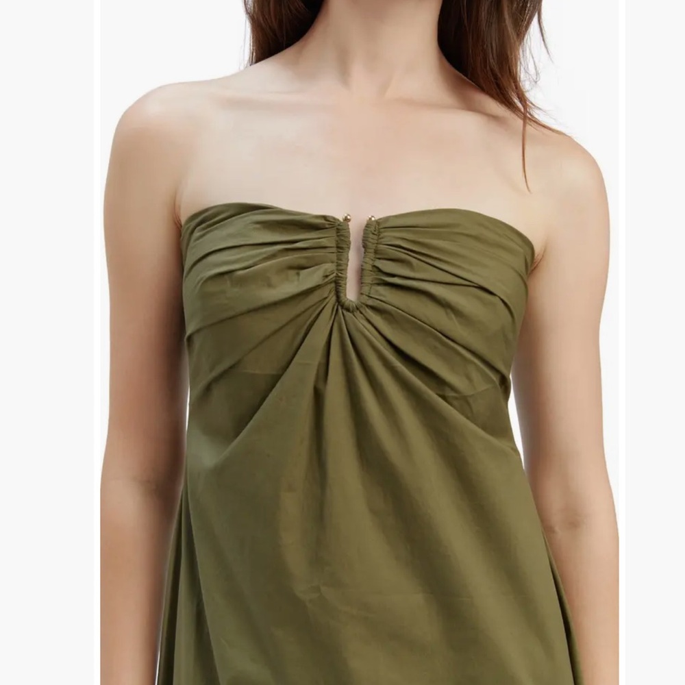 Bardot Lora‎ Strapless Cotton Poplin Maxi Dress Khaki Green 10 - Picture 2 of 8